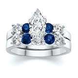 2.50 CT MARQUISE DIAMOND W ROUND BLUE SAPPHIRE RING SET