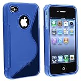 TPU Rubber Skin Case Compatible With Apple® iPhone® 4, Clear Dark Blue S Shape