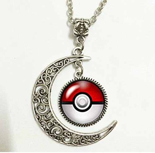 Charm Crescent Moon Poke Ball, Pokemon, Pokémon, Pokéball, Glass Dome Pendant Necklace