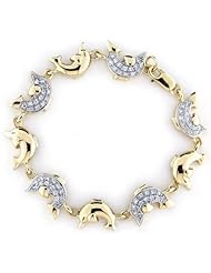 18k Gold Over Sterling Silver and Cubic Zirconia Embellished Dolphin Bracelet