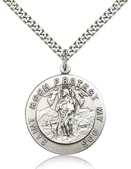 Free Engraving Included Medal- Sterling Silver St. Saint Roch Pendant 1 1/8 x 1" 4270SS w/24" SG Heavy Curb Chain w/Box Patron Saint of Bachelors/Dogs