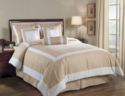 7 Pieces Champagne and White Hotel Block Embossed Leaf Comforter Bed-in-a-bag Set California-cal King Size Bedding