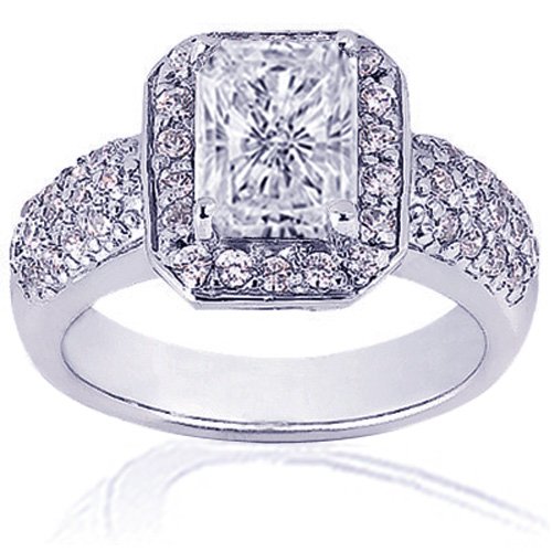 1.10 Ct Radiant Cut Diamond Engagement Ring 3 Row Pave SI1-F COLOR 14K Gold