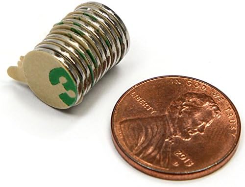CMS Magnetics® Neodymium Magnets N45 Dia 3/8 x 1/16" w/ Adhesive on North Pole 10 Ct.