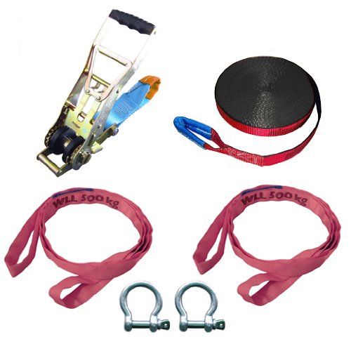Slackstar SL81786-20 Slackline Set super stream, rot mit schwarzer Kante, 20 m