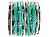 Beachcombers! Ethnic Glass Indian Wedding Bridal Bollywood Bangles Belly Dance Bracelets Set Turquoise Black
