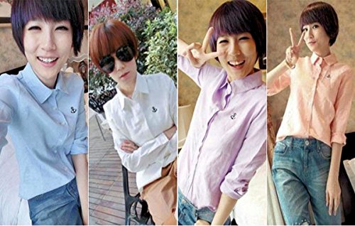 (ケイグラッソ)K-grasso+ レディース シャツ ブラウス マリン 【 錨 刺繍 が ポイント 】 ワイシャツ シンプル 無地 長袖 トップス カットソー カジュアル テイスト 学生 ビジネス オフィス デート M L サイズ