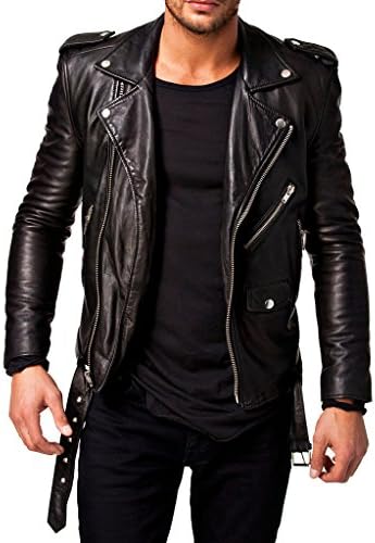 SkinOutfit Men's Biker Leather Jacket MJ 58 Black S