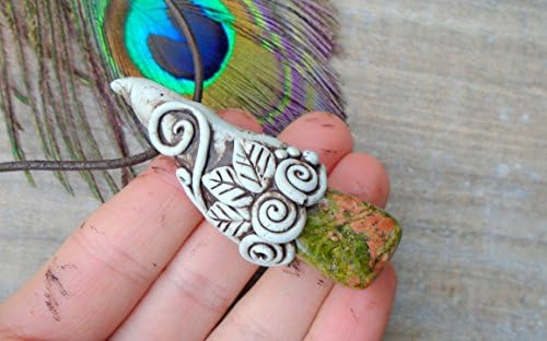 Unakite Jasper Fairy Necklace. Crystal Clay OOAK Reiki Gemstone Pendants. Spiritual Woodland Elvish.