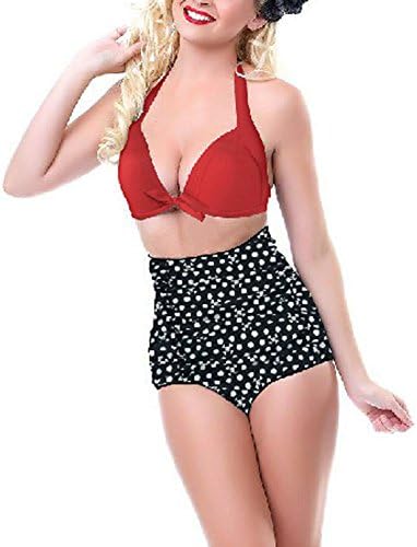 MUZI Women Vintage 50s Pinup Girl High Waist Retro Bikini Swimsuit Set-Skull-XXL