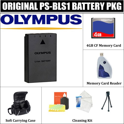 Olympus Ps bls1 Lithium Ion Rechargeable Battery for SLR Digital Cameras + Accessory KIT with 4gb Compact Flash Memory Card + Card Reader + Soft Carrying Case & More !!!