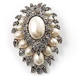 Oversized Vintage Corsage Faux Pearl Brooch (Ivory)