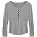 Fashion Lady Button Front Long Sleeve Cotton T Shirt Blouse Top Grey