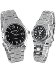 Readeel His-and-hers Watches with Black Case & White Steel Band for Lovers