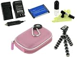 rooCASE 5n1 Nylon Hard Shell (Pink) Case with Memory Foam / EN-EL10 650mAh Li-Ion Battery / AC DC Charger / Tripod / LCD Cleaning Kit for Nikon Coolpix S220 Digital Camera Magenta