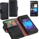 i-Blason Blackberry Z10 Genuine Leather Book Folio Wallet Case 4G LTE AT&T / Verizon / Sprint CDMA GSM Version - Black