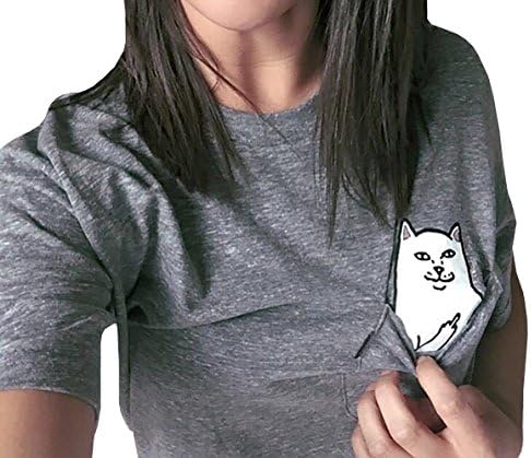 Dalinarrow Women's Fashion Middle Finger Cat Tunic Top Shirt Plus Size