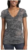 Realitee Juniors Short Sleeve V-Neck Burnout Tee