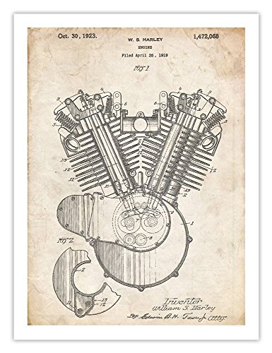 Steves Poster Store HARLEY DAVIDSON 1923 MOTORCYCLE ENGINE POSTER Patent Art Print, 18 by 24