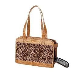 Leopard Print Carrier w/ Crocodile Embroider Trim - Beige - Small