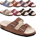 BEARPAW Sunflower Womens Sheepskin Shoes Sandals Slip-Ons Suede Brown Warm Lined Buckle