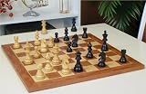 German Staunton Chess Set in Ebonized Boxwood & Boxwood with Mahogany Chess Board - 3.75 King
