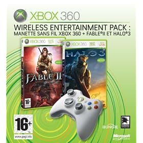 Manette Xbox 360 sans fil + Fable 2 et Halo 3