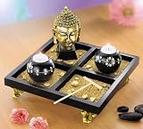 Produkt-Bild: Zen Buddha Garten Schwarz Gold Holz Kunststein + Sand + Dekomaterial