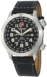 Stainless Steel Airboss Automatic GMT Black Dial Leather Strap