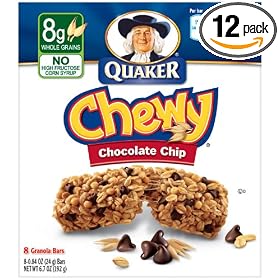 Quaker Chewy Granola Bar, Chocolate Chip, 8-Count Bars (Pack of 12)