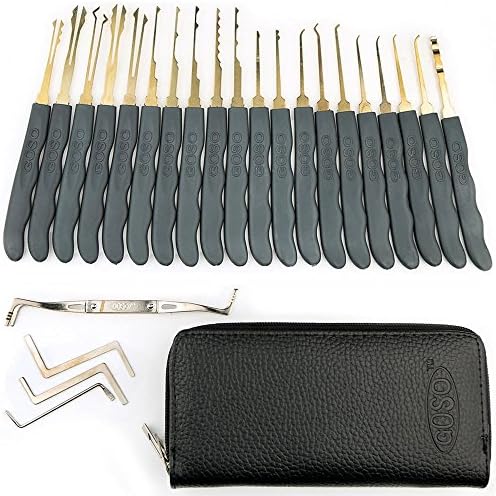 HOWSAN 24 pcs Single Hook Lock Tools with Leather Packing for Locksmith Practice