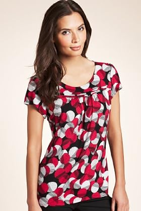 Pleated Yoke Empire Line Circle Print Top