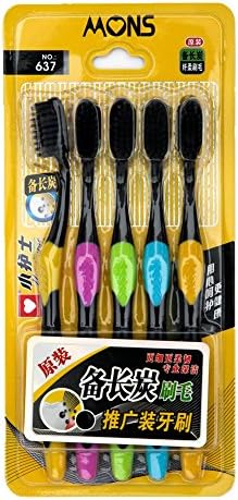 Soft Black Charcoal Bristles Toothbrush Deep Clean Family Set 5 Count Color May Vary