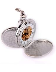 Classic Engravable Silver Tone Skeleton Pocket Watch Hand Wind Mechanical Movement Roman Numerals Full Hunter Design