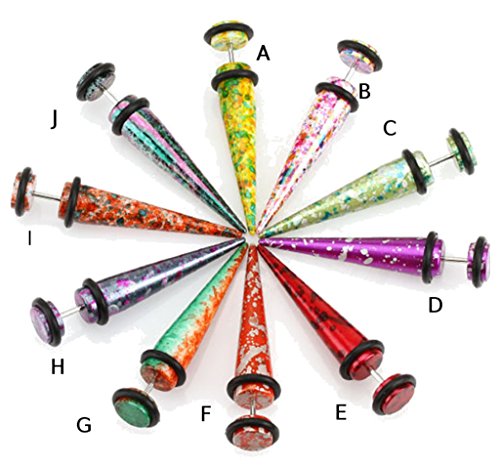 Pair 0g Look Fake Metallic Cheater Ear Plugs Gauges Tapers 16g Blue Red Pink Purple Green (C)