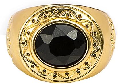 Men's Black Onyx Hip Hop Gold Tone Plated Stainless Steel Charm Ring