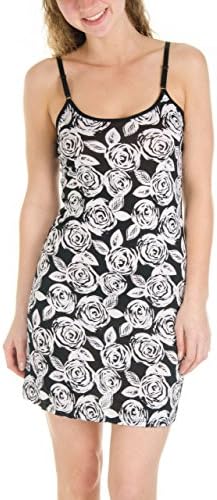 Pn Slim Fit Chemise Nighty with Adjustable Straps (Medium, Black/White Floral)