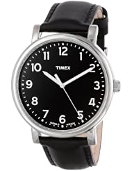 Timex Unisex T2N339AB Originals Easy Reader Black Dial Silver-Tone Case Black Leather Strap Watch