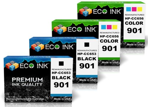 ECO INK copy Compatible  Remanufactured for HP 901 CC653AN CC656AN 2 Black  2 Color Ink Cartridges for OfficejetB009ZO16O6 