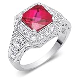Gorgeous 3.50 carats total weight Princess Cut Checker Board Created Ruby & White CZ Size 8 Gemstone Ring in Sterling Silver