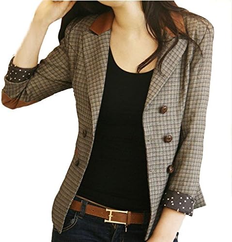 YauYau Vintage Blazer Double-Breasted Jacket Check Style Coat Figure Color US 8