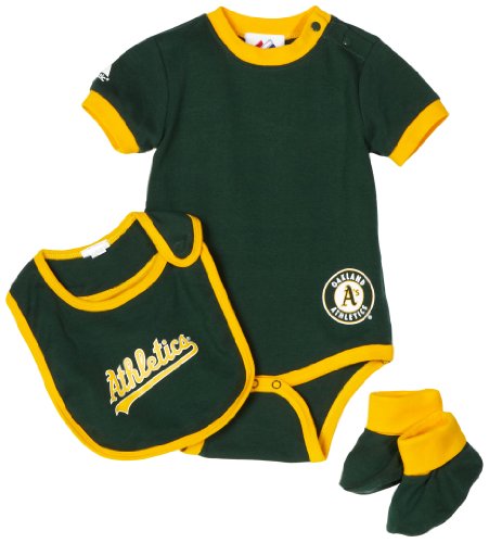 MLB Infant/Toddler Boys' Oakland Athletics Onesie Bib & Bootie Set (Green, 24 Months)