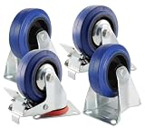 Incutex 1 Satz Transportrolle mit Trittbremse, Laufrollen, Blaue Rolle zum Transport, Lenkrollen mit Bremse, Blue Wheels f�r schwere Last, Schwerlast-Rollen, Rolle belastbar bis 140 Kg