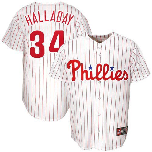 Roy Halladay Jersey: Youth 2011 Majestic Home Pinstripe Replica #34 Philadelphia Phillies Jersey - Medium