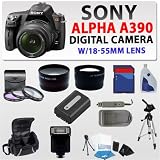 Sony Alpha A390 Digital SLR W/18-55mm Lens + Huge Accessories Package Including 3 Extra Lens, 8gb Sdhc Memory Card, Extended Life Battery, Flash, Soft Carrying Case, Tripod & Much More!!