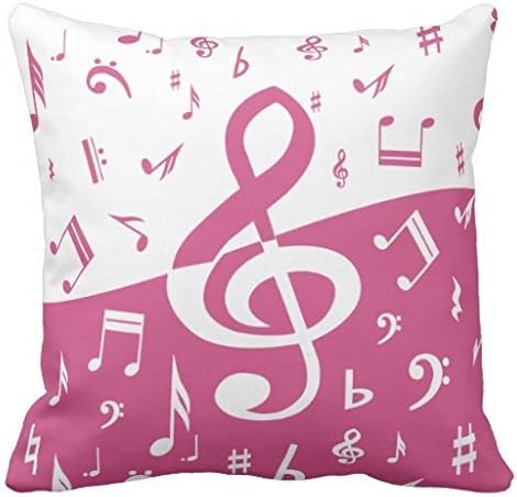 Treble Clef Wave Music Notes In Pink And White Throw Pillow Case 18" * 18"
