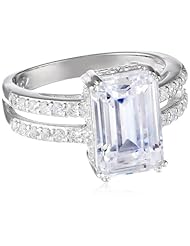 Sterling Silver Simulated Diamond Emerald Shape Ring, Size 7