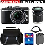 Olympus PEN E-PL1 12.3MP Live MOS Micro Four Thirds Interchangeable Lens Digital Camera with 14-42mm f/3.5-5.6 Zuiko Digital Zoom Lens & Olympus M.Zuiko Digital ED 40-150mm f/4.0-5.6 Lens (Black) + 16GB SDHC Memory + HDMI Cable + Deluxe Case
