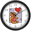 Teddy Bear With Heart Shaped Valentine Balloon Bear Animal Wall Clock by WatchBuddy Timepieces (Black Frame)