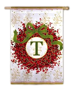 Monogram Holiday Wreath Regular Size Flag T